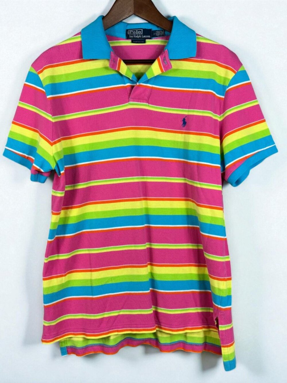 Polo Ralph Lauren Custom Fit Rainbow Stripe Polo Shirt Men's Large Retro Vintage